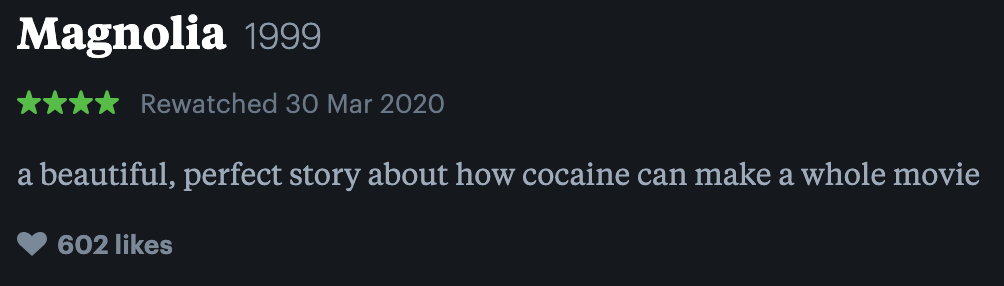 a beautiful perfect story about how cocaine can make a whole movie