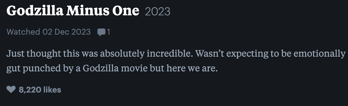 just thought this was absolutely incredibly. wasn&#x27;t expecting to be emotionally gut punched by a godzilla movie but here we are