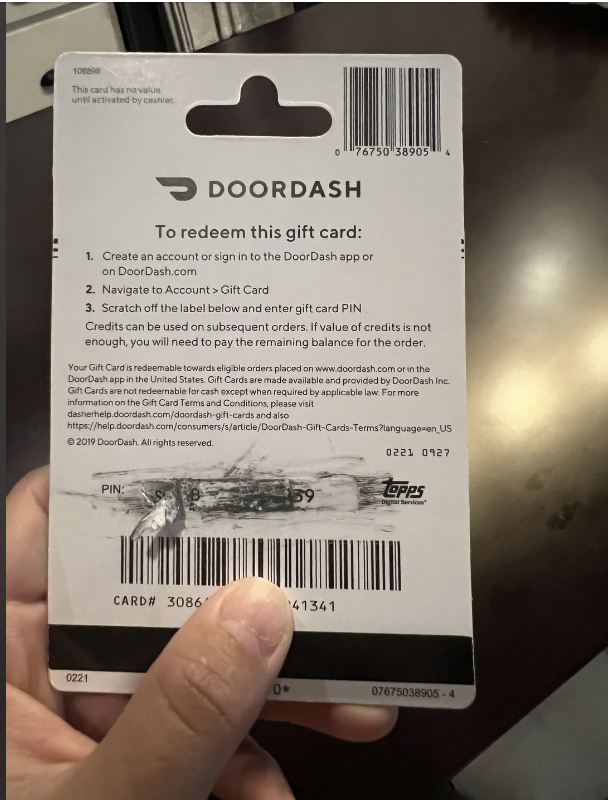 A damaged gift card