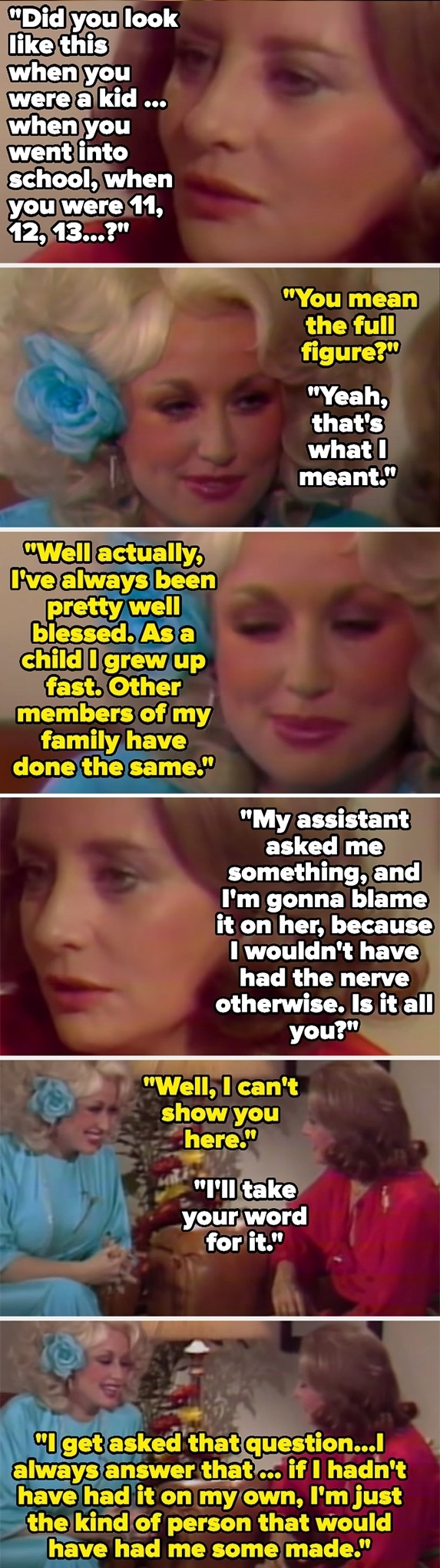 dolly joking back after being asked the insensitive question