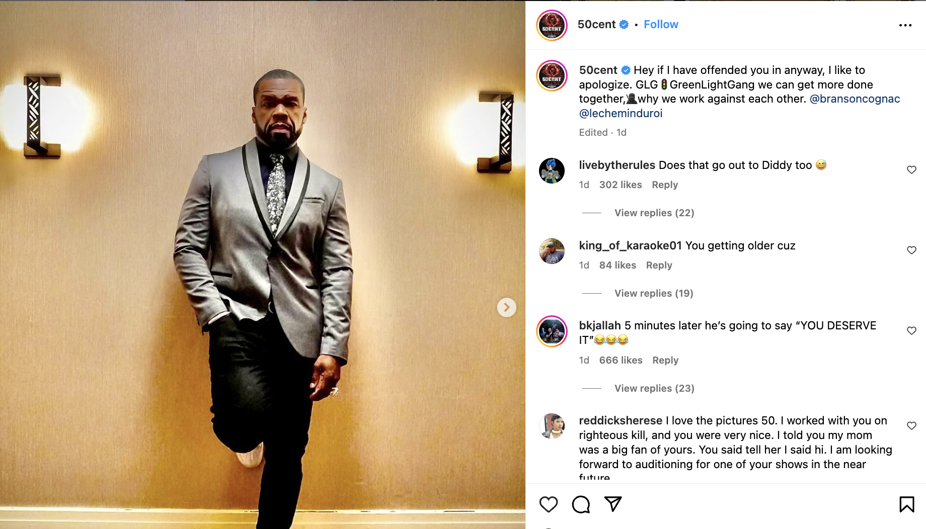 Why did 50 Cent apologize?