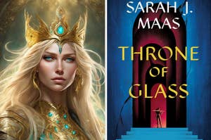 An AI version of Aelin and the "Throne of Glass" book cover.