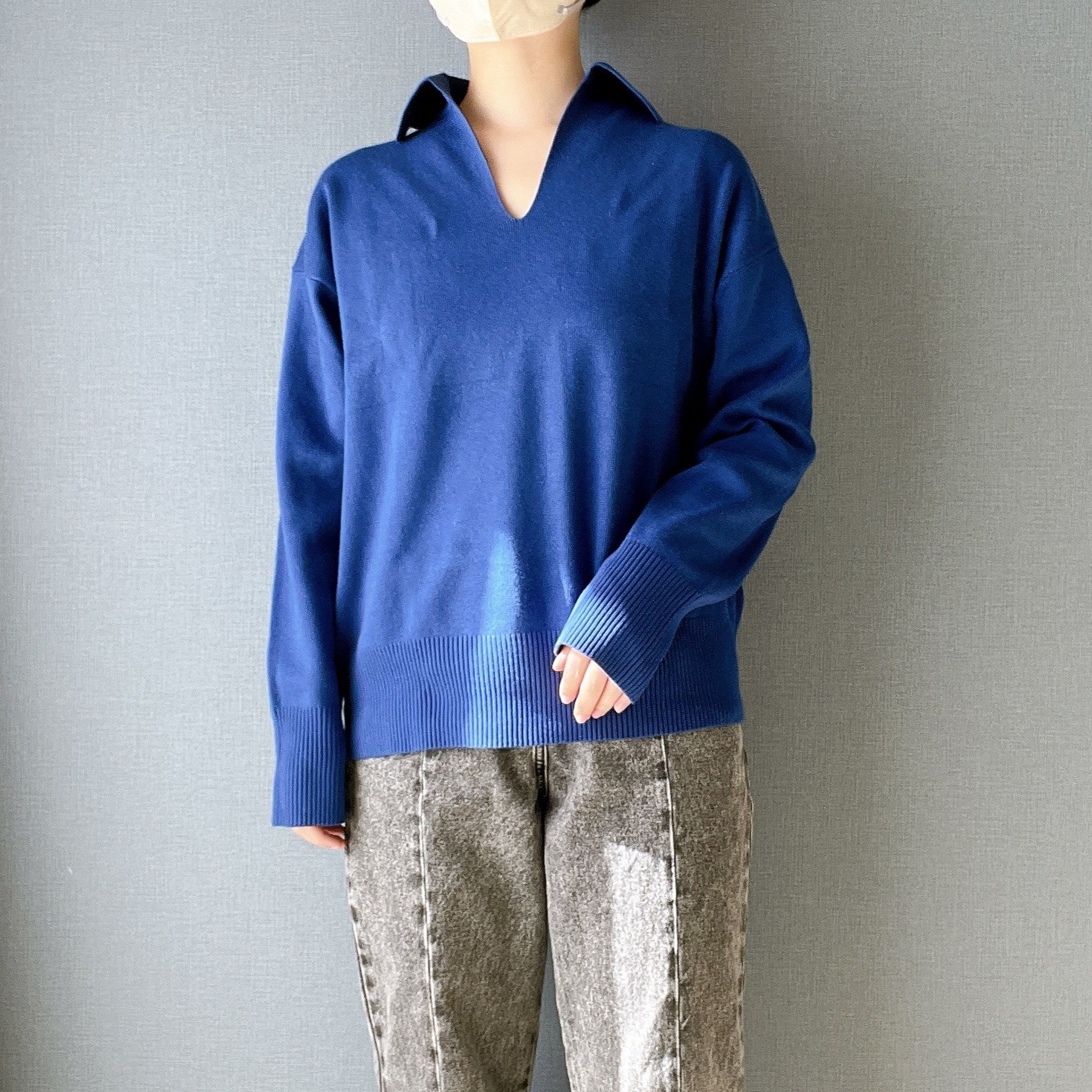 無印良品のオススメのセーター「婦人 洗えるミラノリブ編みスキッパーポロセーター」
