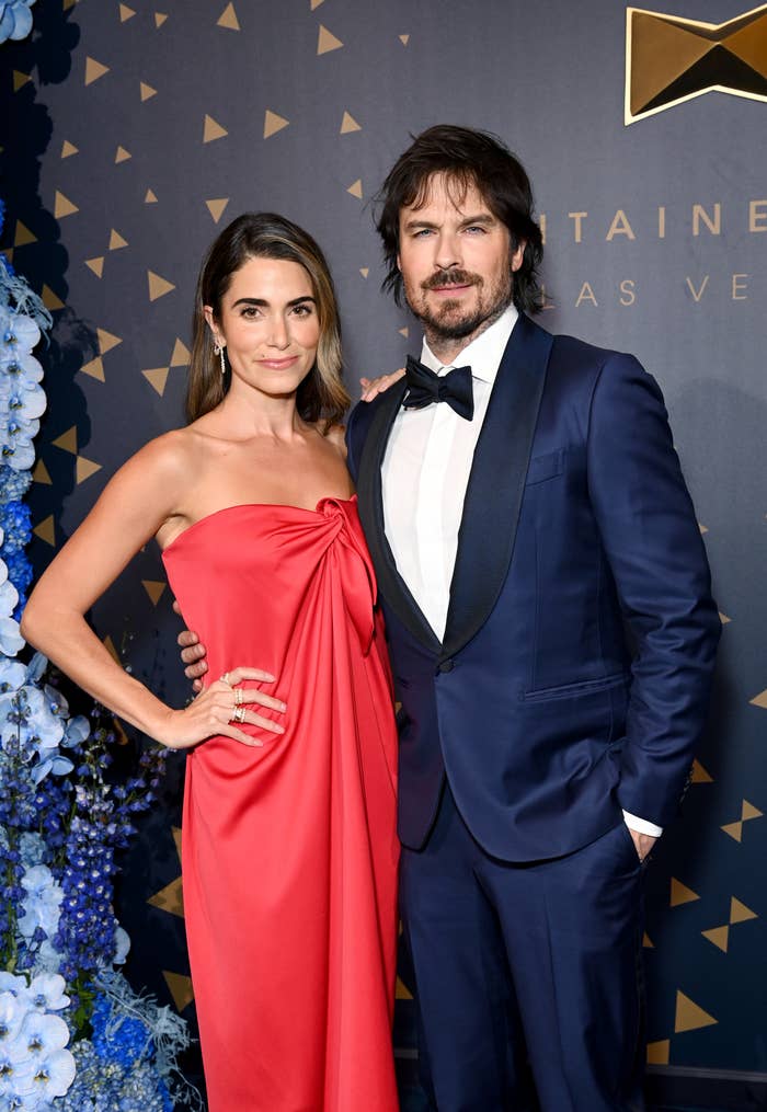 Ian and Nikki pose for photographers at a media event