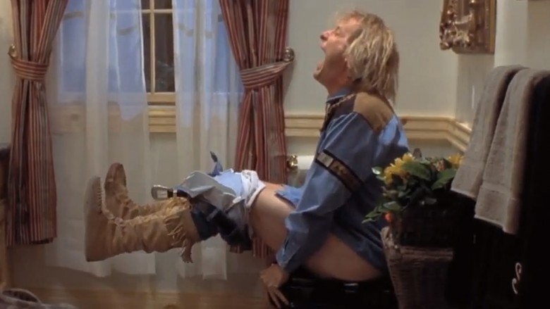 A scene from "Dumb and Dumber" where the character has explosive diarrhea while sitting on the toilet 