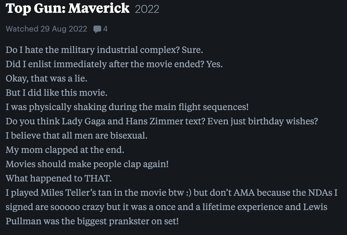 do i hate the military industrial complex. sure. did i enlist immediately after the movie ended. yes. okay that was a lie. but i did like this movie. I was physically shaking during the main flight sequences