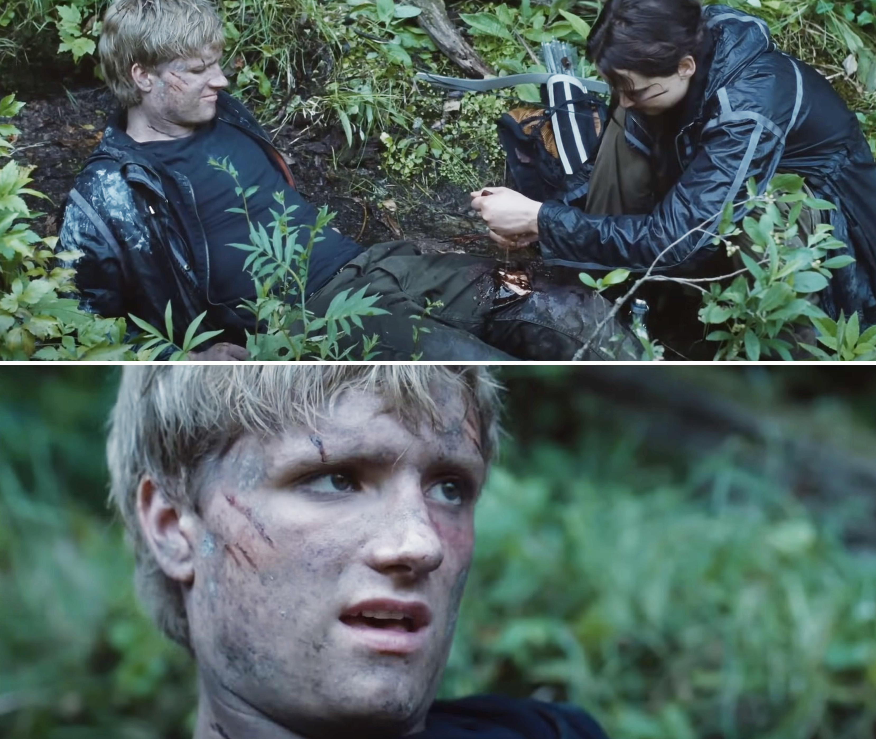 Peeta in the dirt from &quot;The Hunger Games&quot;