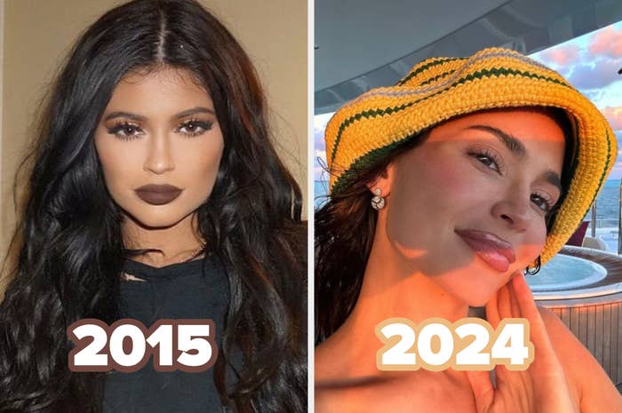 Side-by-side of Kylie Jenner in 2015 and 2024