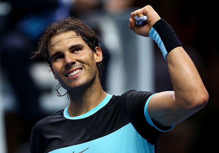 Rafael Nadal fist pumping on the tennis court