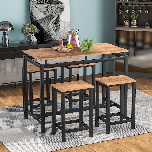 the wooden dining set with black accents