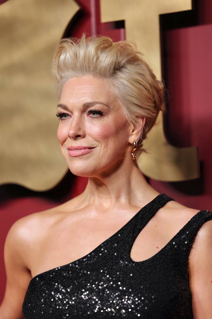 Closeup of Hannah Waddingham in a one-shouldered sequined dress
