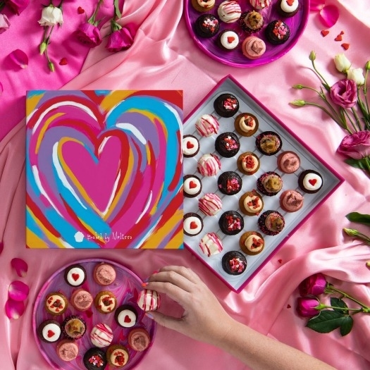 valentine&#x27;s day-themed mini cupcakes in pretty box