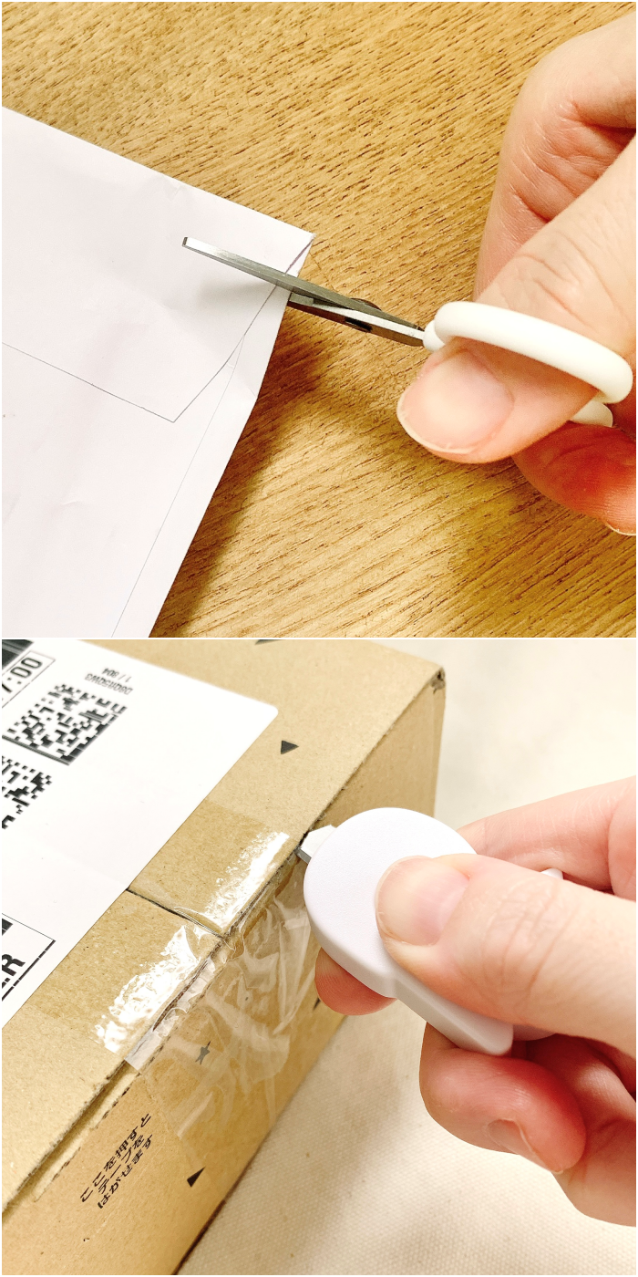 ダイソーのオススメグッズ「ミニハサミ（ふせネコ、マグネット付）」「ミニカッター（ふせネコ、マグネット付）」