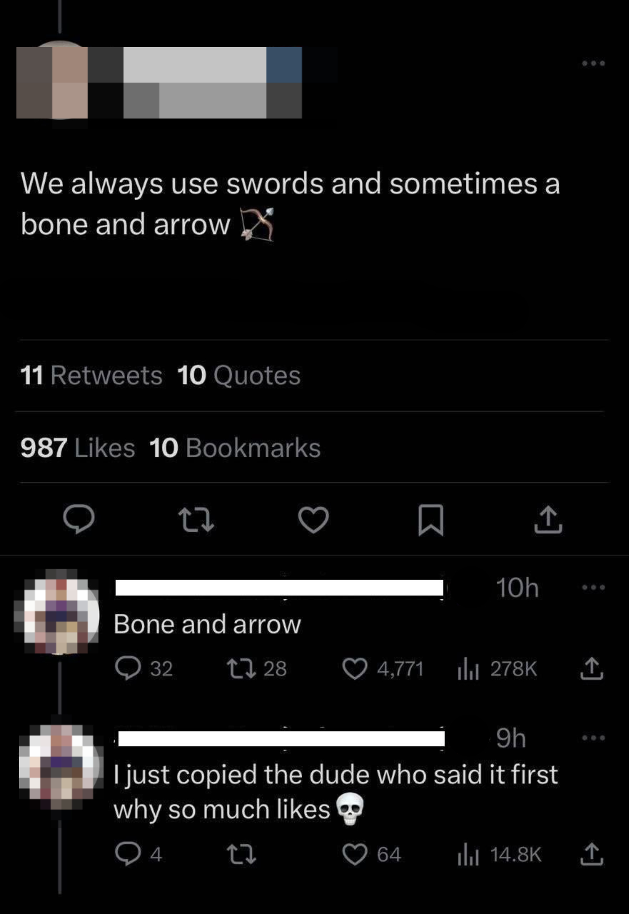 &quot;We often use swords and sometimes a bone and arrow&quot;