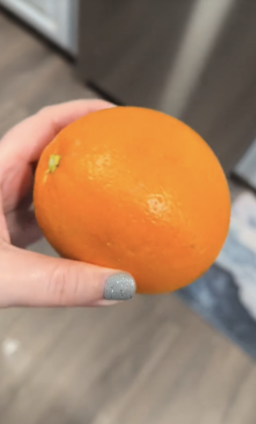 hand holding an orange