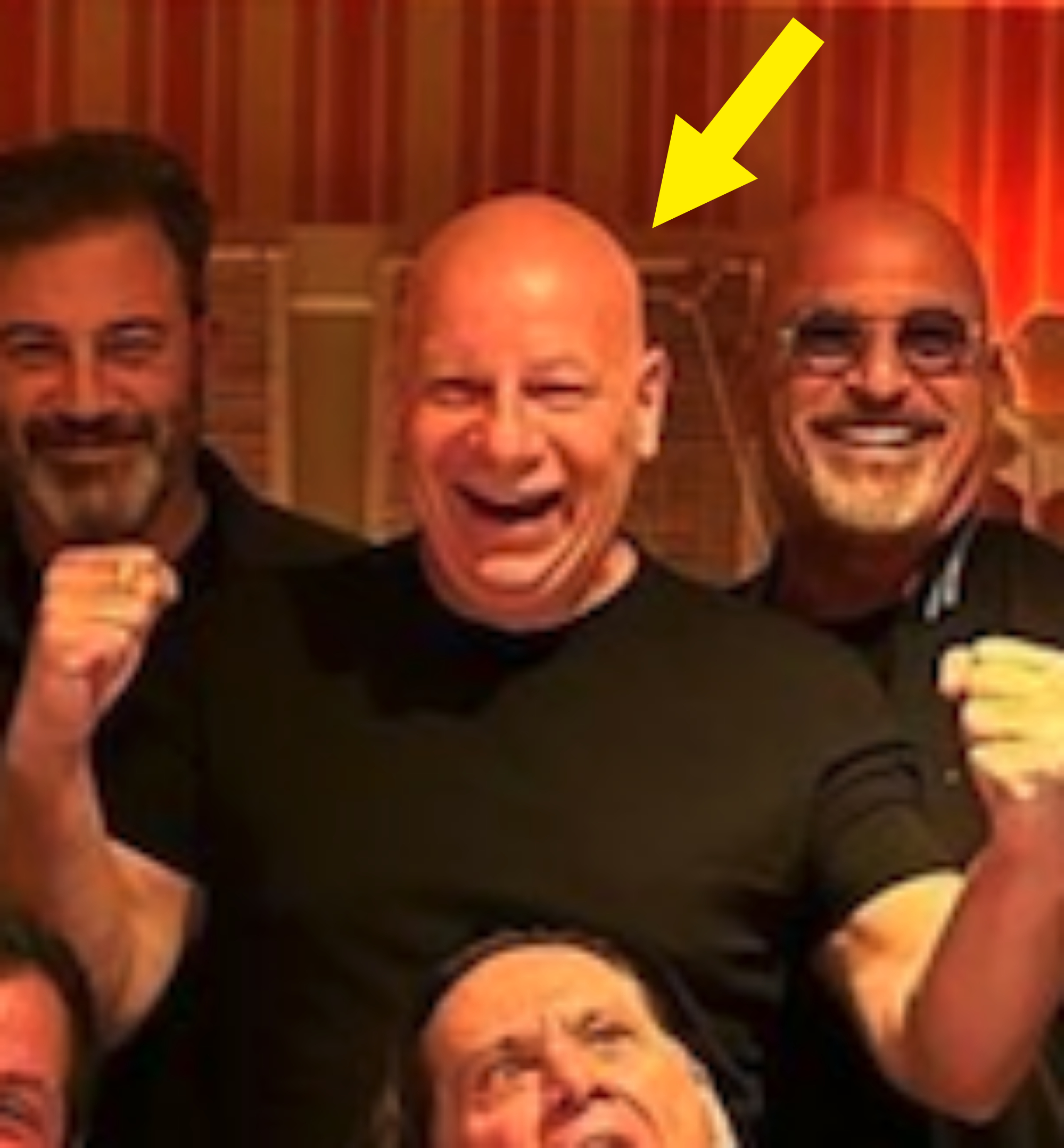 Arrow pointing to Jeff (next to Jimmy and Howie Mandel) laughing