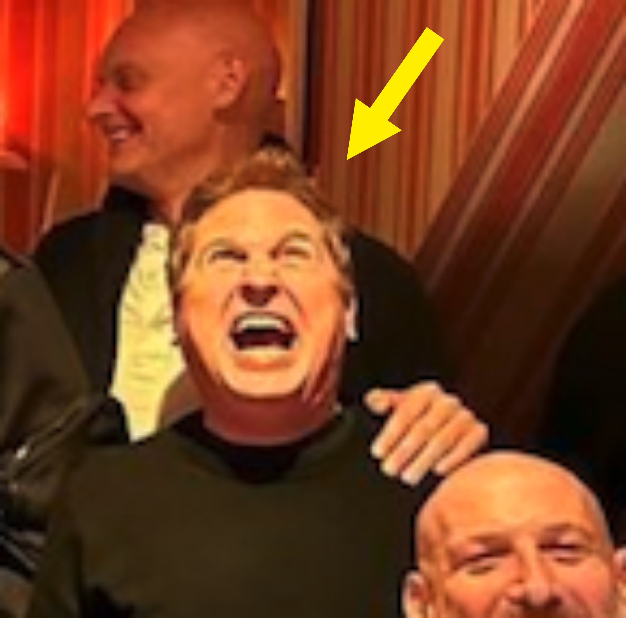 Arrow pointing to Paul (in front of Paul Vincent) laughing