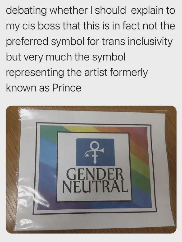 A Gender Neutral sign with the Prince symbol
