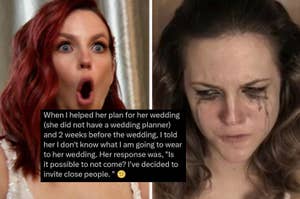 crying reaction and story about helping a friend plan for a wedding then getting uninvited