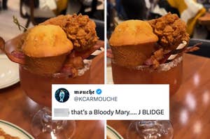 margarita with chicken and cornbread and bacon with tweet "that's a bloody mary...J Blidge"