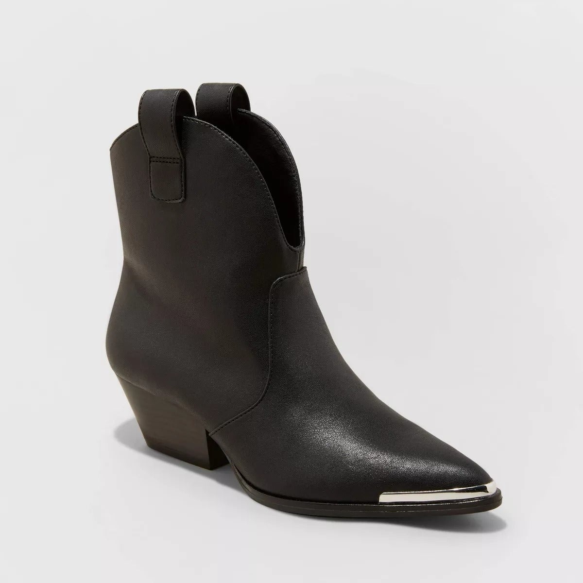 The Zion Black Western Bootie with Etched Metal Toe