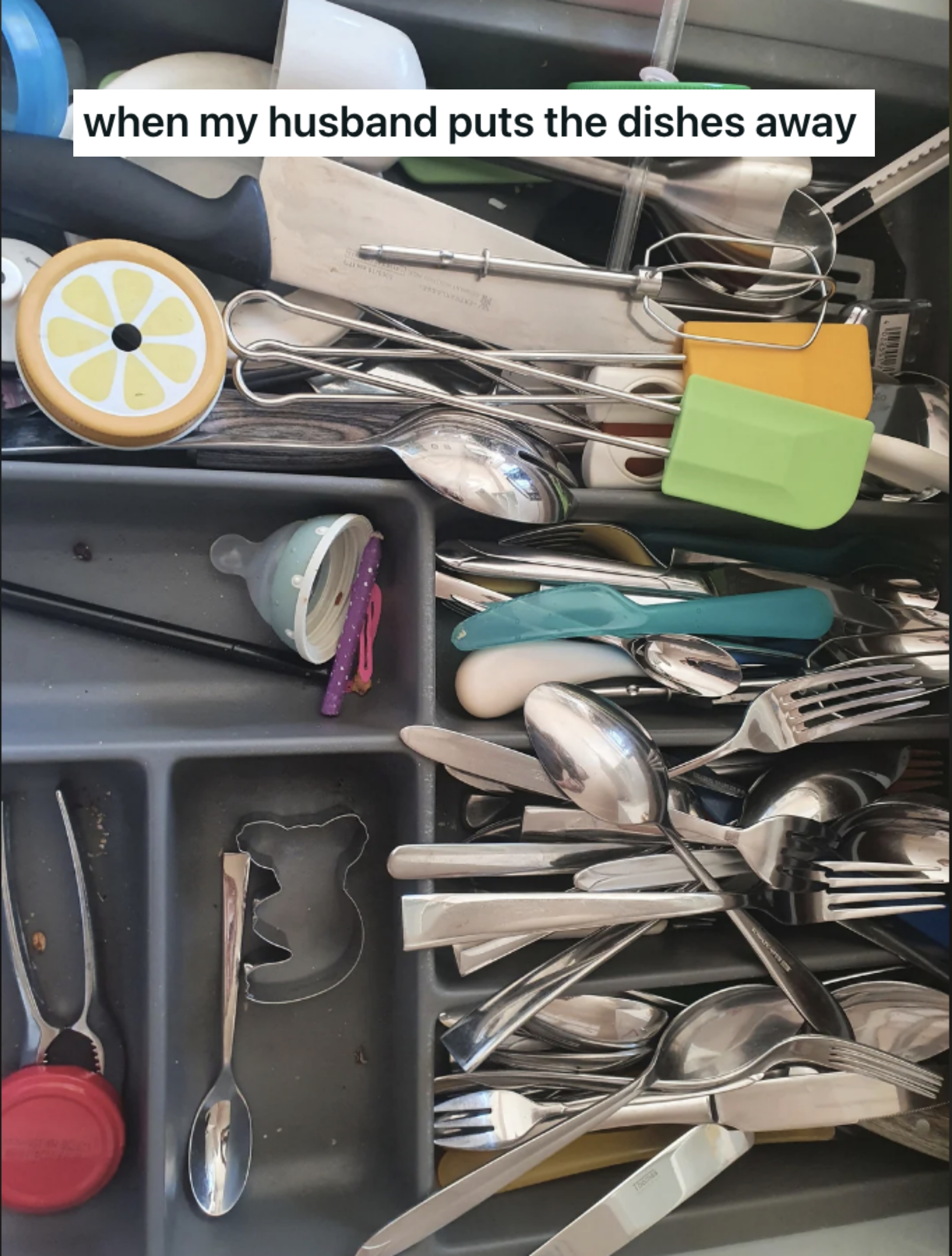 dishes thrown in a drawer