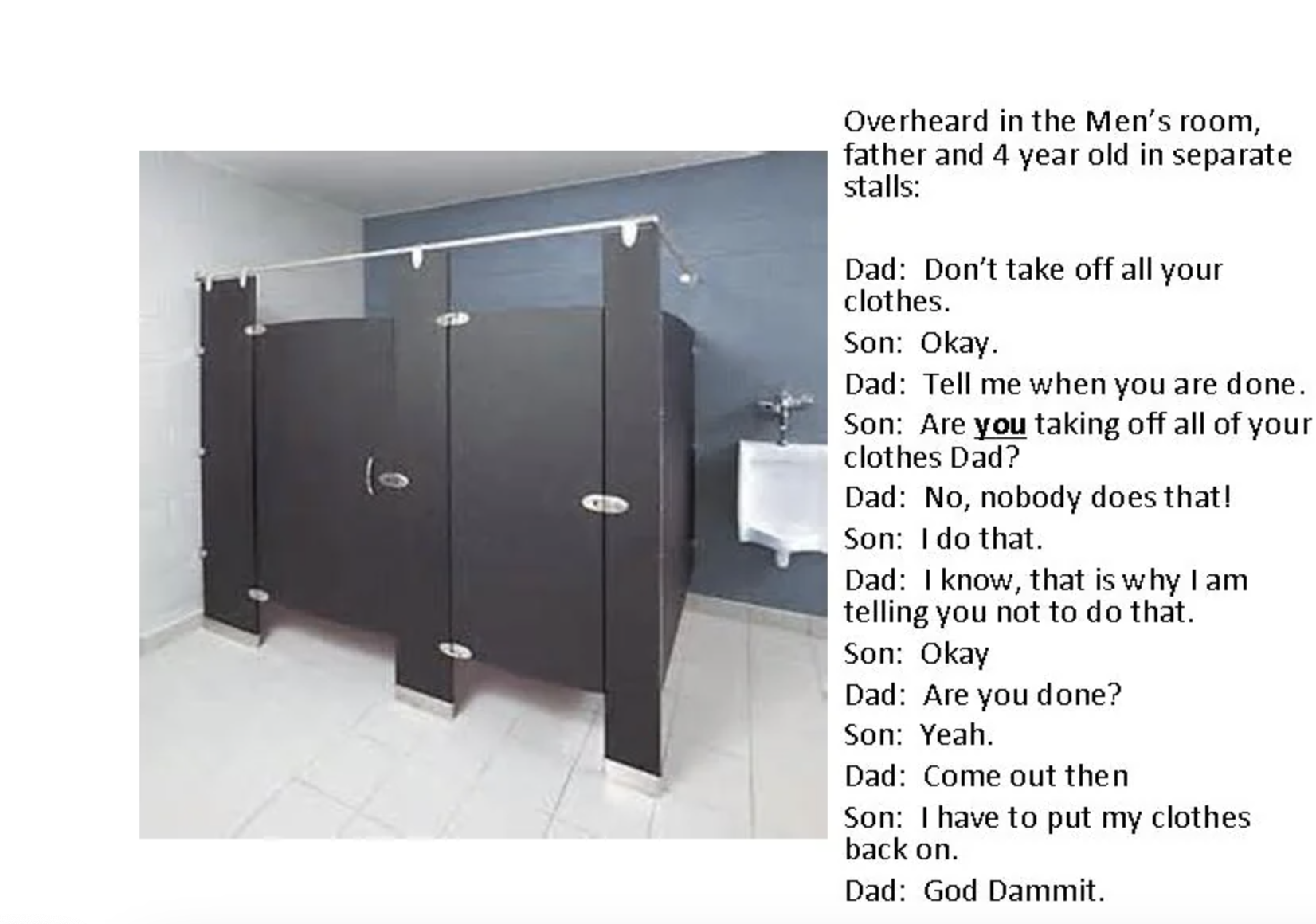 Screenshot of a conversation between a father and their kid in the bathroom