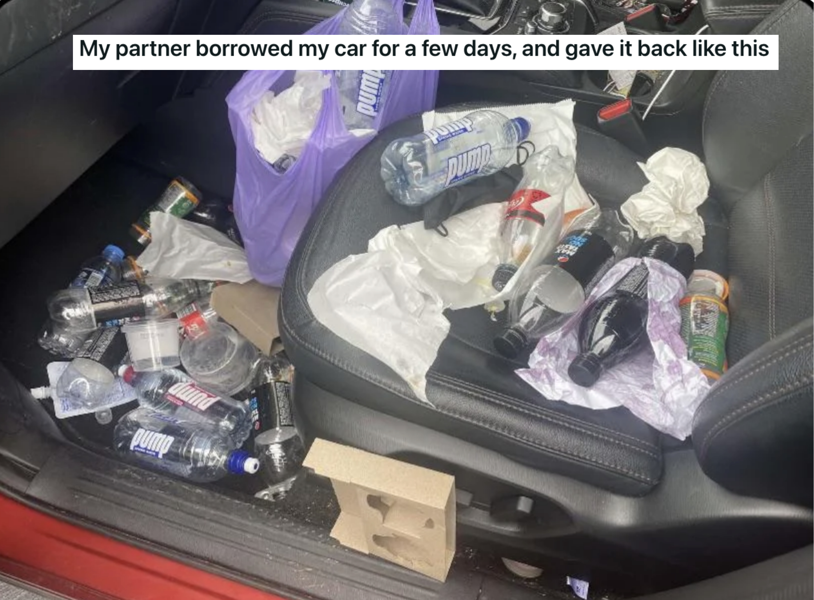a car with trash in it