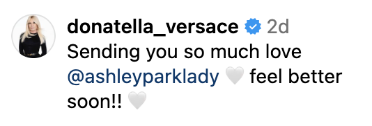Screenshot of Donatella Versace&#x27;s comment