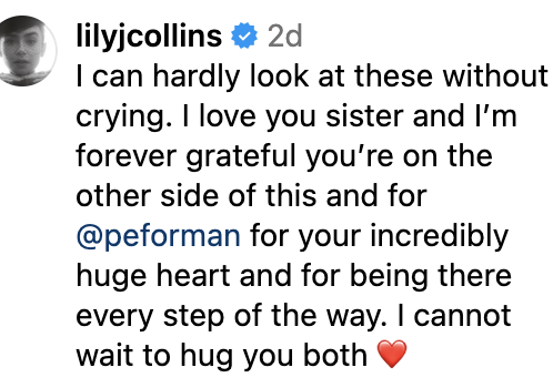 Screenshot of Lily Collins&#x27;s comment