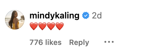 Screenshot of Mindy Kaling&#x27;s comment