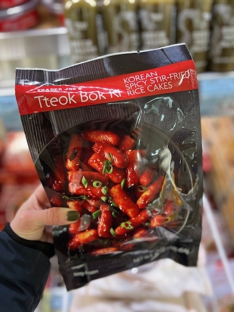A bag of Trader Joe&#x27;s Tteok Bok Ki Korean Spicy Stir-Fried Rice Cakes