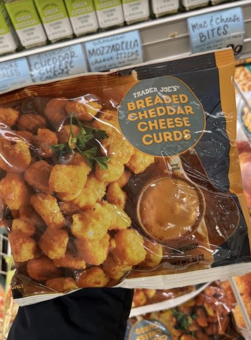 A bag of Trader Joe&#x27;s Breaded Cheddar Cheese Curds