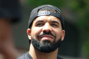 A closeup of Drake