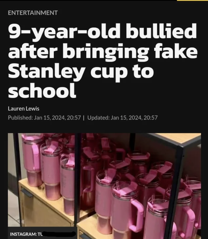 &quot;9-year-old bullied for bringing fake Stanley cup to school&quot;