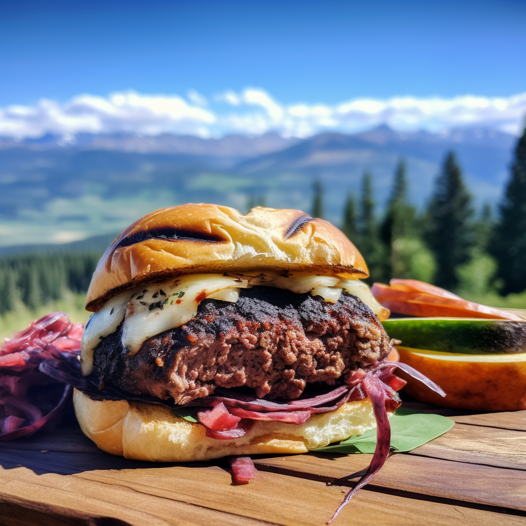 large beef burger with pepperjack cheeck