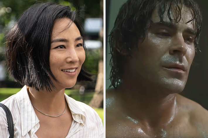 Greta Lee in Past Lives and Zac Efron in The Iron Claw
