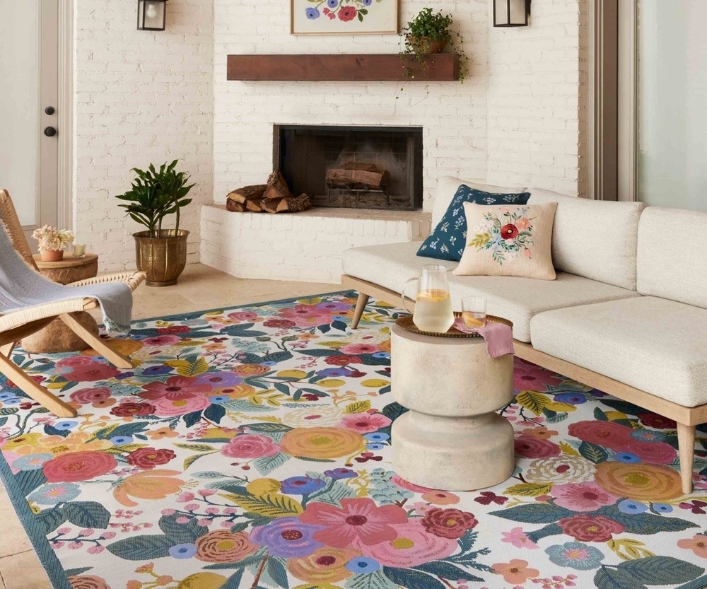 brightly colored floral area rug