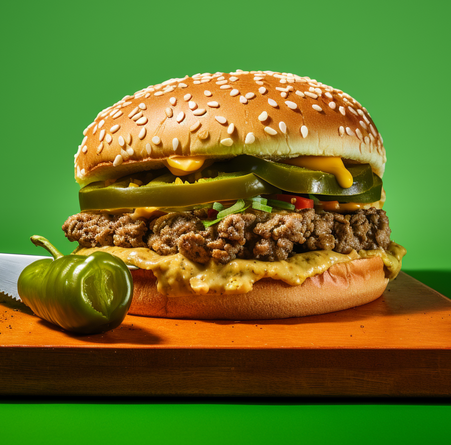 cheeseburger with large jalapeno slices
