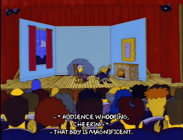 Gif from &quot;The Simpsons&quot; of an audience cheering and Patty saying &quot;that boy is magnificent&quot;