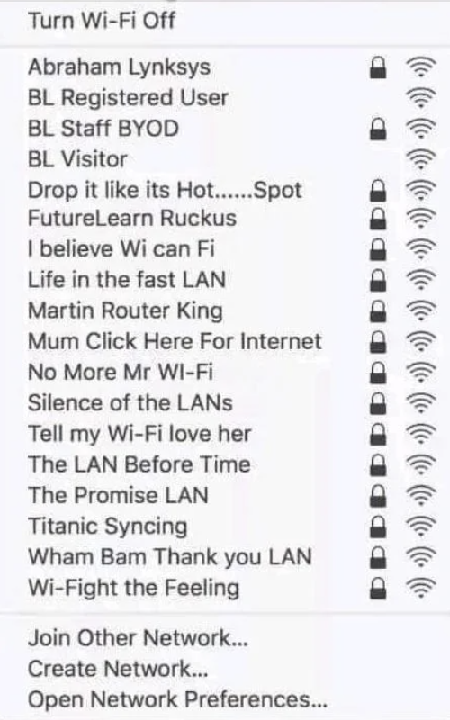 a list of Wi-Fi networks