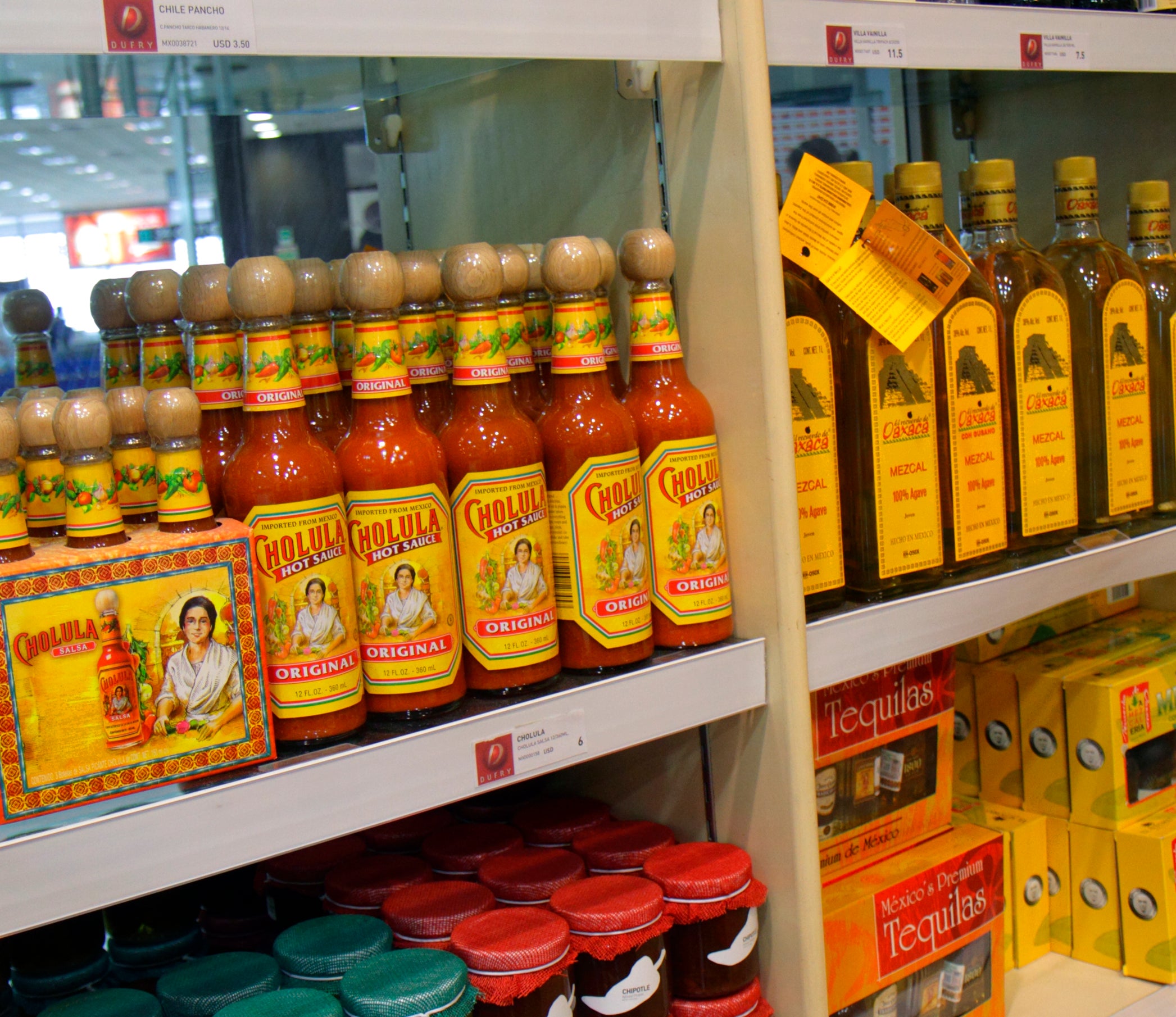 Cholula hot sauce on shelves in store