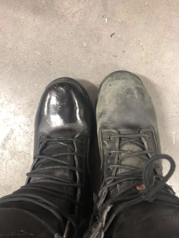 a clean vs. dirty boot