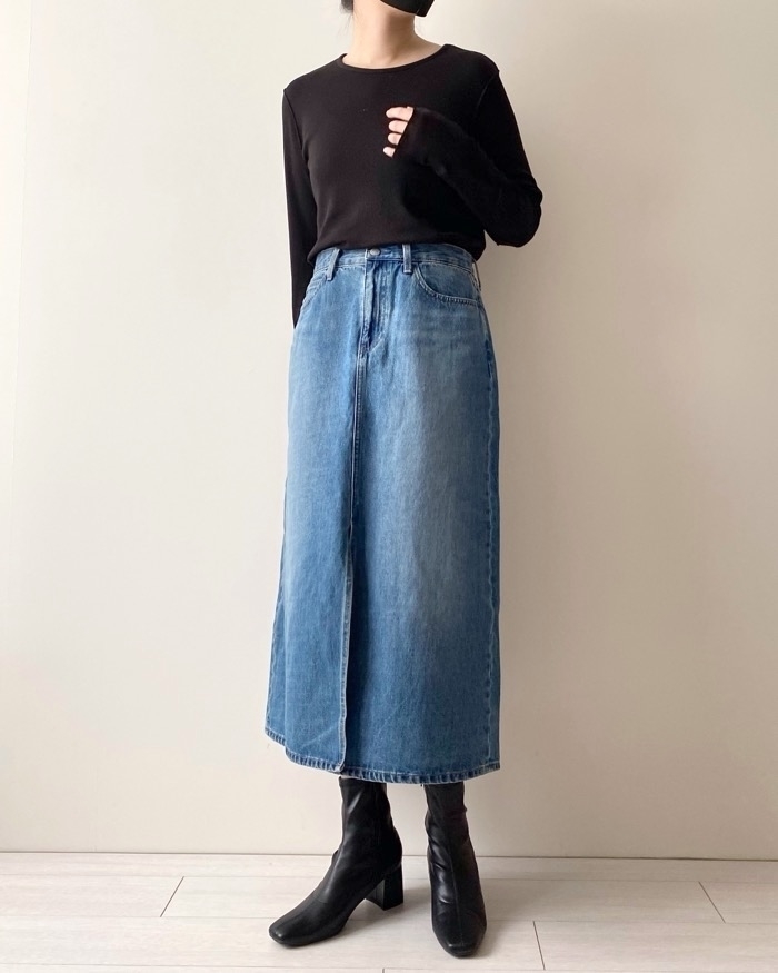 ユニクロのオススメのスカート「デニムロングスカート（丈標準83～87cm）」