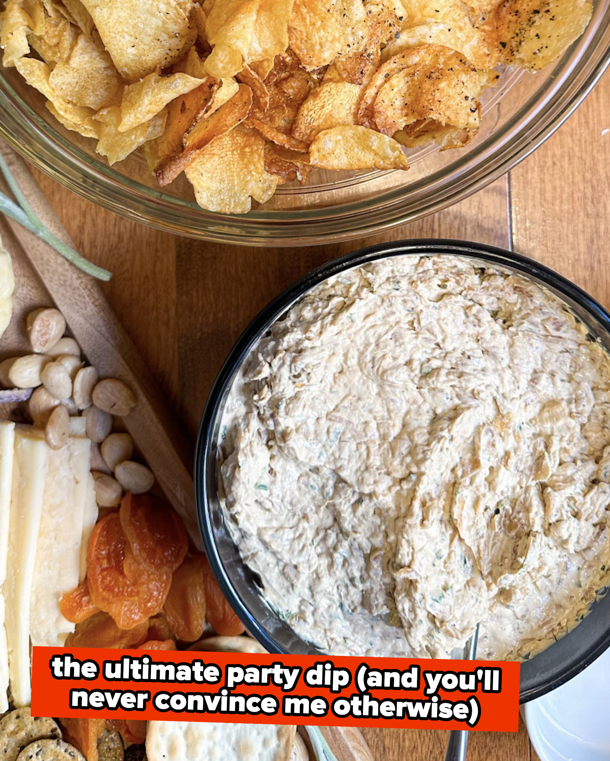 Caramelized onion dip in a serving bowl