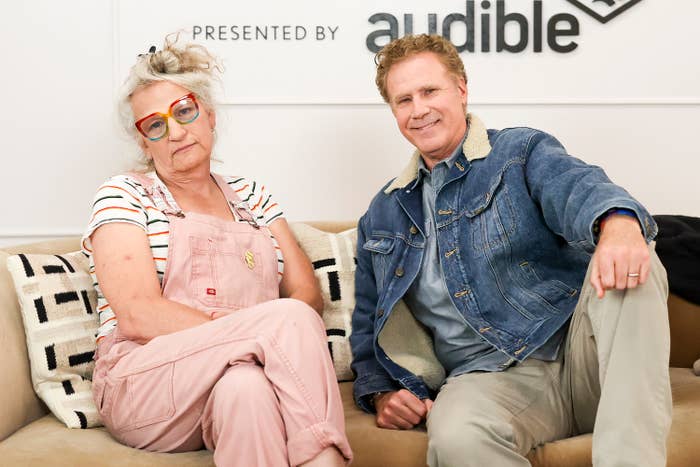Harper Steele and Will Ferrell sitting on a couch for an interview