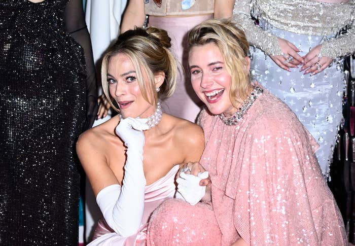 closeup of margot and greta at a movie premiere