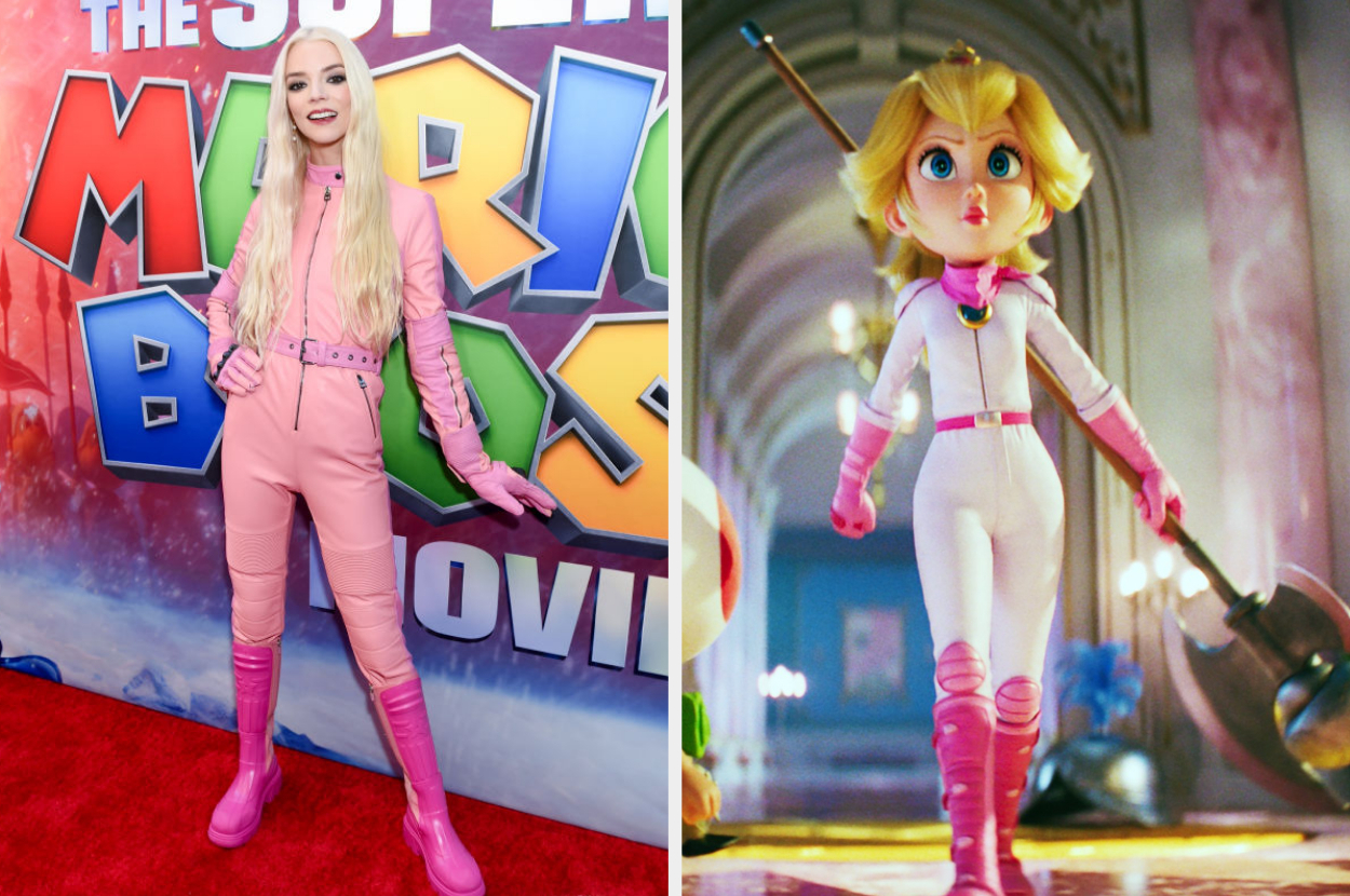 Side-by-side of Anya Taylor-Joy and Princess Peach