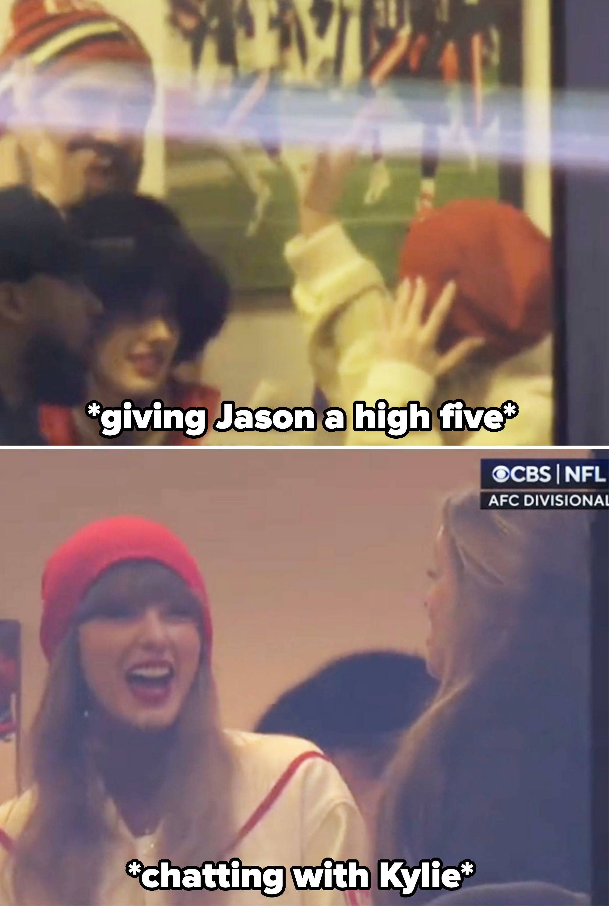taylor giving jason a high five and talking to kylie