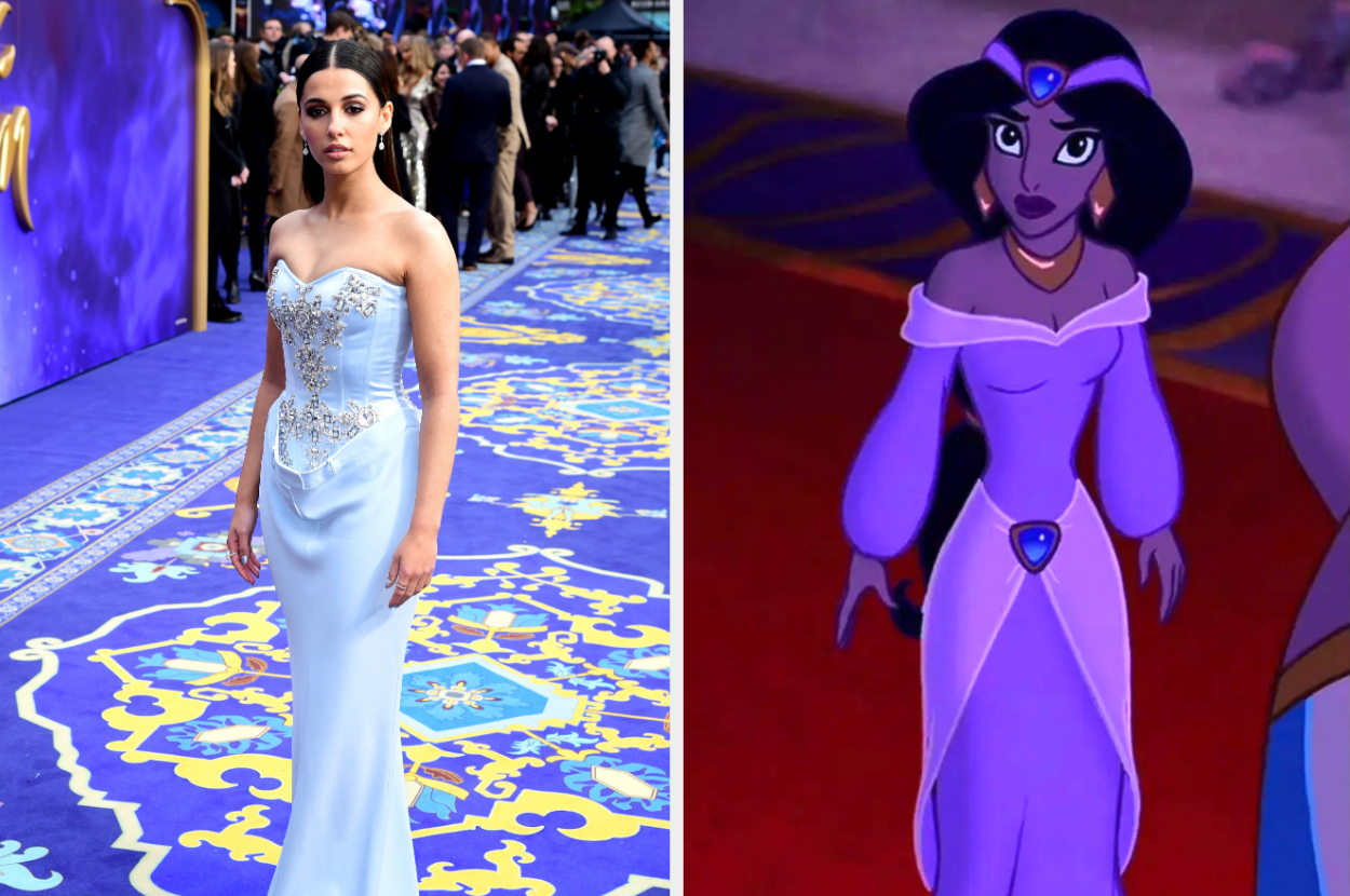 Side-by-side of Naomi Scott and Princess Jasmine